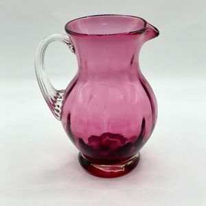 *VINTAGE* Pilgrim Glass Cranberry Optic Creamer With Clear Handle